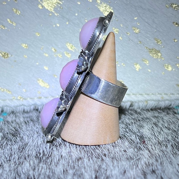 Faceted Peruvian pink opal sterling silver ring Navajo - Picture 2 of 6